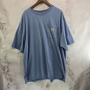 Carhartt T Shirt Mens 2XL Light Blue Pocket Loose Fit Tee Short Sleeve Heathered